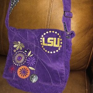 Purple corduroy LSU purse